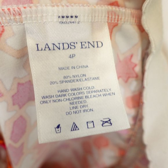 LANDS'‎ END Orange White Tankini 4P SMALL Swimwear Padded Geometric Ruched Strap - Picture 3 of 10